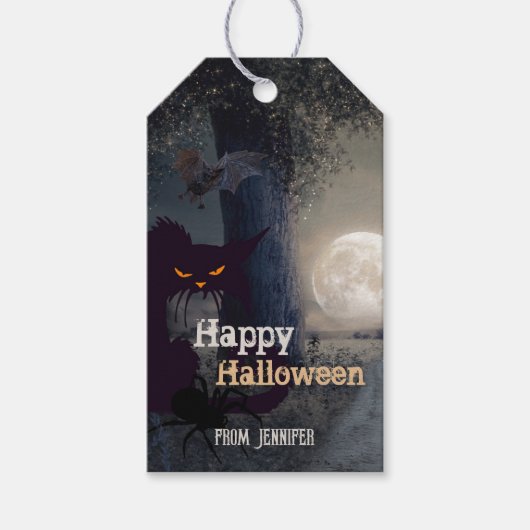 Happy Halloween Spooky Black Cat Cadeaulabel (Voorkant)