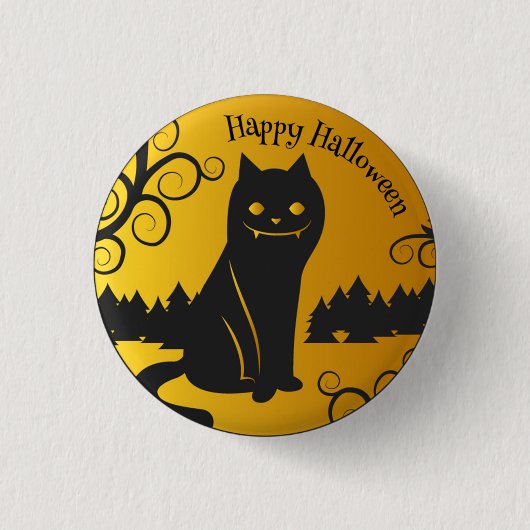 Happy Halloween Spooky Black Cat | PIN-Button Ronde Button 3,2 Cm (Voorkant)