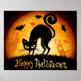Happy Halloween Spooky Black Cat Poster