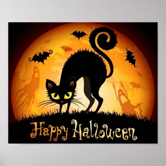 Happy Halloween Spooky Black Cat Poster (Voorkant)