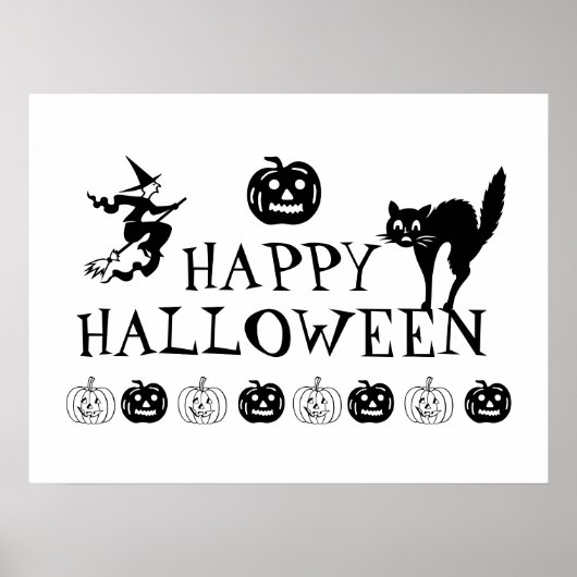 Happy Halloween spooky Black White decor poster (Voorkant)