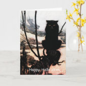  Happy Halloween Spooky Cat Arthur Rackham Kaart (Gele Bloem)