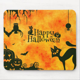 Happy Halloween Spooky Cat en Pumpkins Mousepad Muismat