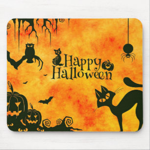 Happy Halloween Spooky Cat en Pumpkins Mousepad Muismat