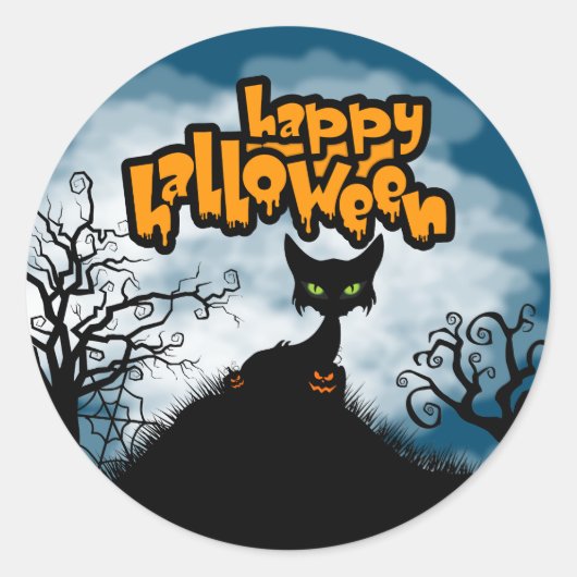 Happy Halloween Spooky Cat Favor Gift Ronde Sticker (Voorkant)