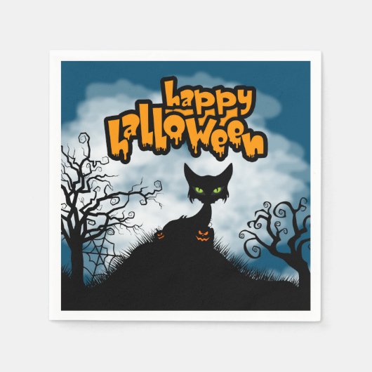 Happy Halloween Spooky Cat Party Servet (Voorkant)