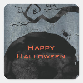 Happy Halloween Spooky Creepy Black Spider Vierkante Sticker