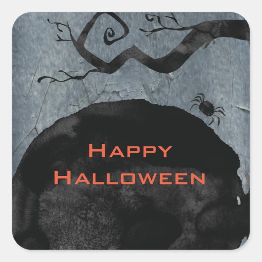 Happy Halloween Spooky Creepy Black Spider Vierkante Sticker (Voorkant)