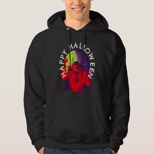 Happy Halloween Spooky Devil Satan in Full Moon Hoodie (Voorkant)