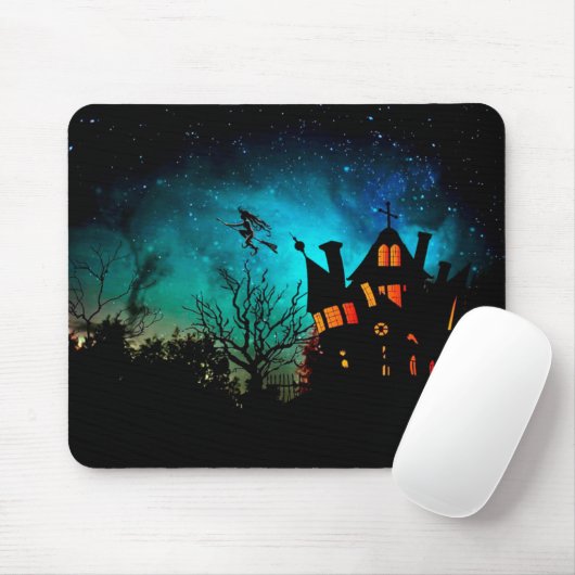 Happy Halloween Spooky Flying Witch Mousepad Muismat (Met muis)