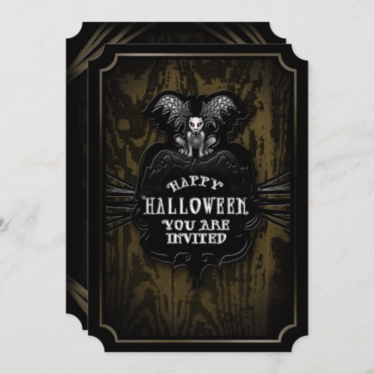 Happy Halloween Spooky Gargoyle Uitnodiging (Voorkant / Achterkant)