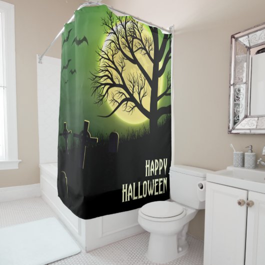 Happy Halloween Spooky Graveyard Douchegordijn (In situ)