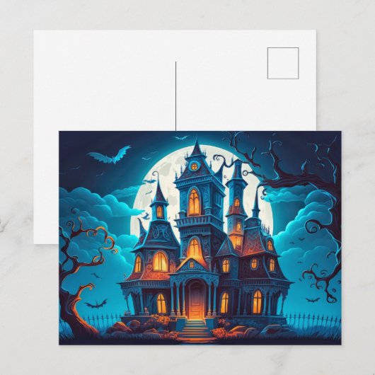 Happy Halloween | Spooky Haunted House Briefkaart (Voorkant / Achterkant)