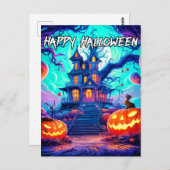 Happy Halloween | Spooky Haunted House Briefkaart (Voorkant / Achterkant)