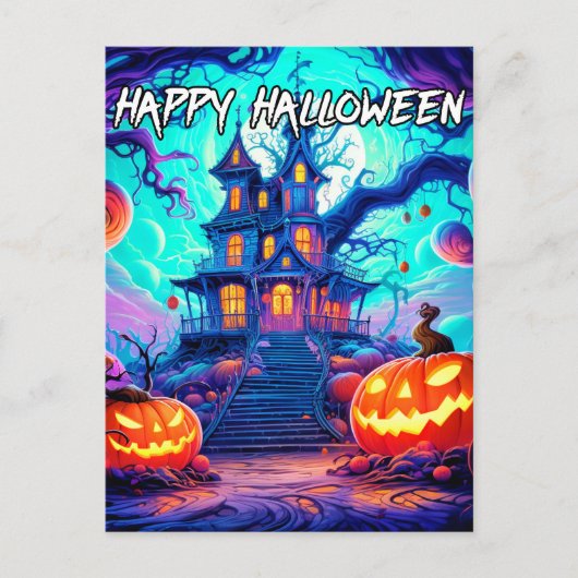 Happy Halloween | Spooky Haunted House Briefkaart (Voorkant)