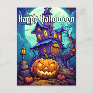 Happy Halloween Spooky Haunted House Briefkaart