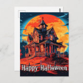 Happy Halloween | Spooky Haunted House Briefkaart (Voorkant / Achterkant)