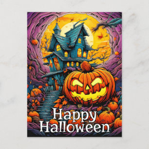 Happy Halloween   Spooky Haunted House Briefkaart