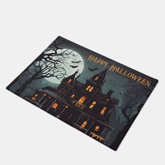 Happy Halloween Spooky Haunted House Deurmat (Schuin)