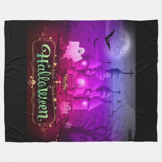 Happy Halloween Spooky Haunted House Fleece Deken (Voorkant (Horizontaal))