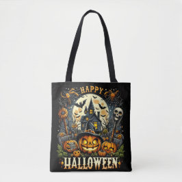 Happy Halloween Spooky Haunted House & Pumpkins Tote Bag