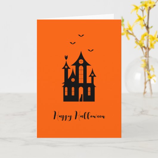 Happy Halloween Spooky Haunted House Sinaasappel Z Kaart (Gele Bloem)
