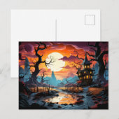 Happy Halloween | Spooky Haunted Manor Briefkaart (Voorkant / Achterkant)
