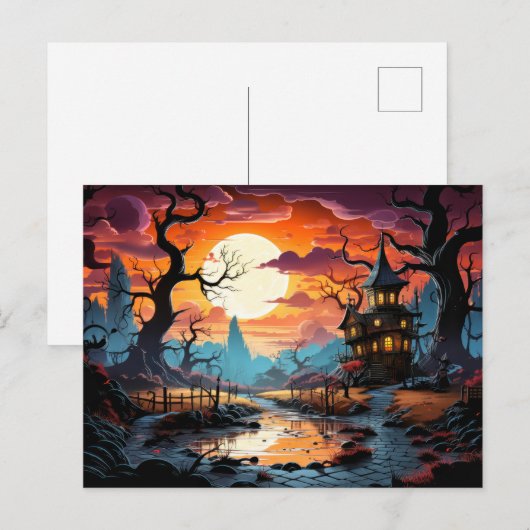 Happy Halloween | Spooky Haunted Manor Briefkaart (Voorkant / Achterkant)