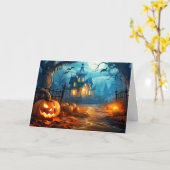 Happy Halloween Spooky Haunted Manor Kaart (Gele Bloem)