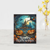 Happy Halloween | Spooky Haunted Mansion Kaart (Gele Bloem)