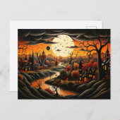 Happy Halloween | Spooky Haunted Village Briefkaart (Voorkant / Achterkant)