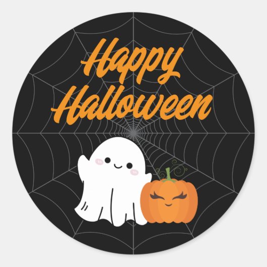 Happy Halloween Spooky Kinder Partij Zwart Ronde Sticker (Voorkant)