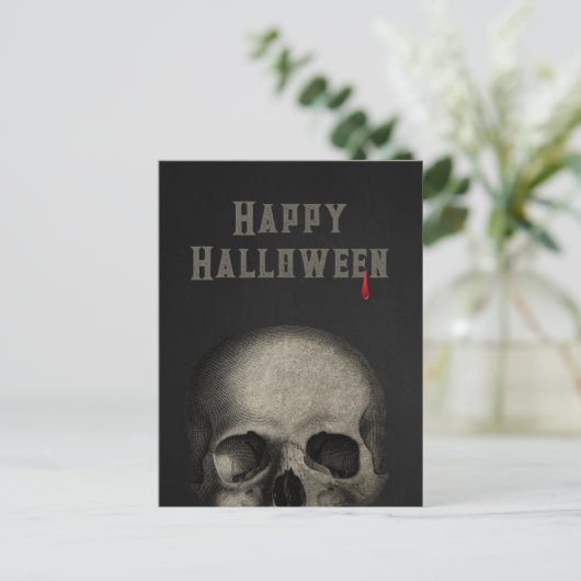 Happy Halloween Spooky Menselijke Schedel Briefkaart (Staand voorkant)