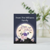 Happy Halloween Spooky Moon en rozen Gothic Feestdagenkaart (Staand voorkant)