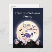 Happy Halloween Spooky Moon en rozen Gothic Feestdagenkaart (Voorkant / Achterkant)