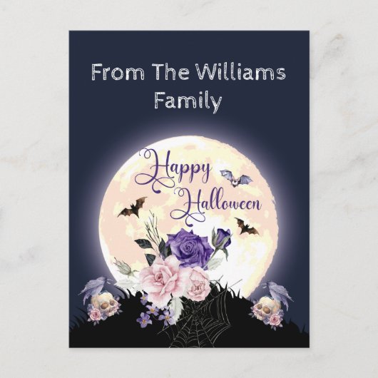 Happy Halloween Spooky Moon en rozen Gothic Feestdagenkaart (Voorkant)