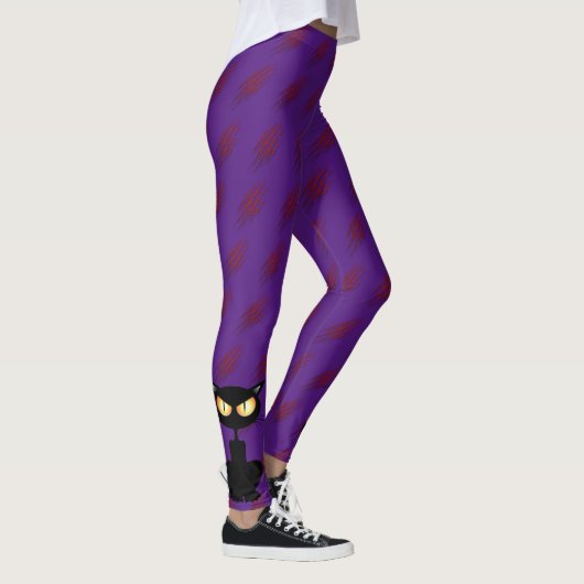 Happy Halloween Spooky Paars Black Cat Leggings (Rechts)
