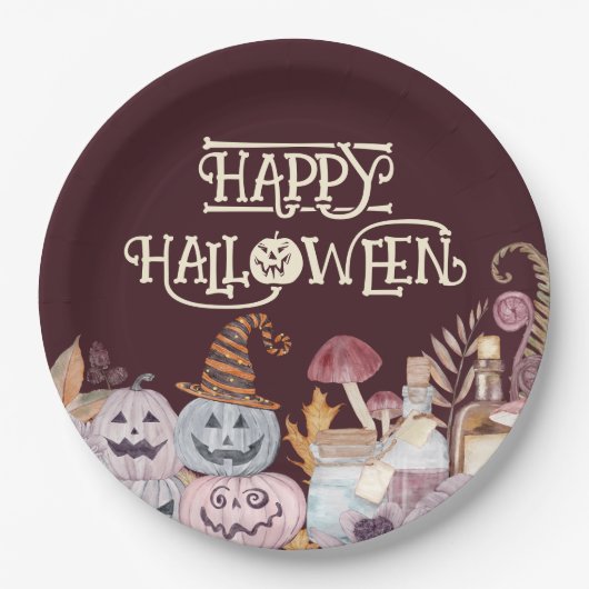 Happy Halloween Spooky Papieren Bordje (Voorkant)