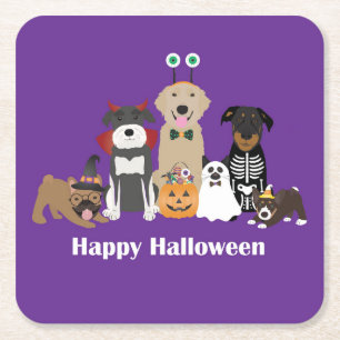Happy Halloween Spooky Pet Costumes Kartonnen Onderzetters