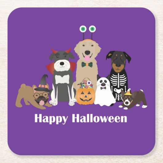 Happy Halloween Spooky Pet Costumes Kartonnen Onderzetters (Voorkant)