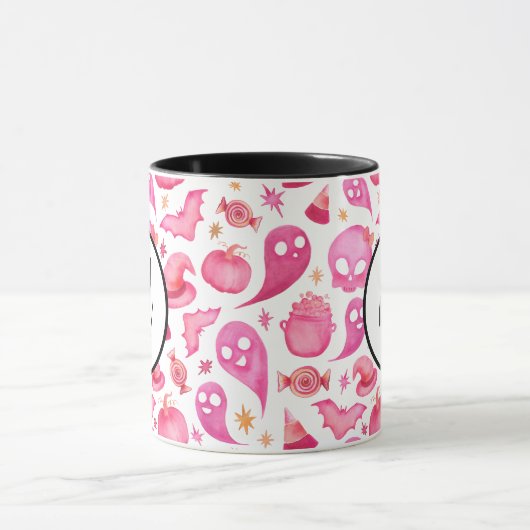 Happy Halloween Spooky Pink Ghost & Witches Mok (Midden)