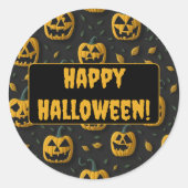 Happy halloween spooky pompoen cartoon donker ronde sticker (Voorkant)