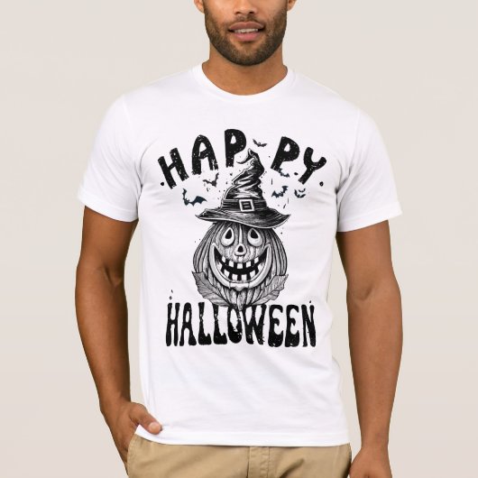 Happy Halloween, Spooky pompoen met pet T-shirt (Voorkant)