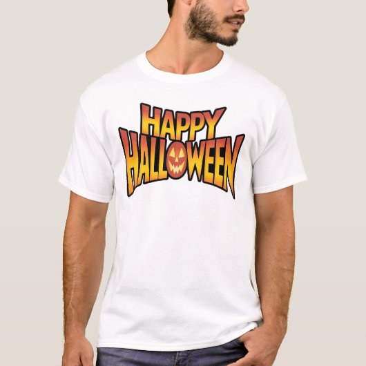 Happy Halloween Spooky Pompoen Tekstontwerp T-shirt (Voorkant)