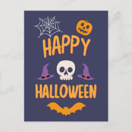 Happy Halloween spooky pompoen vleermuis oranje on Feestdagenkaart