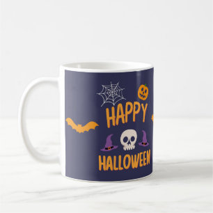 Happy Halloween spooky pompoen vleermuis oranje on Koffiemok
