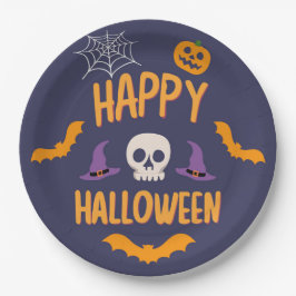 Happy Halloween spooky pompoen vleermuis oranje on Papieren Bordje
