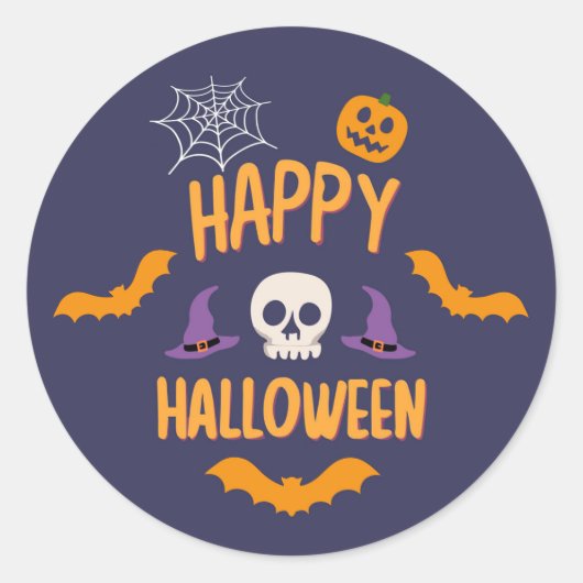 Happy Halloween spooky pompoen vleermuis oranje on Ronde Sticker (Voorkant)