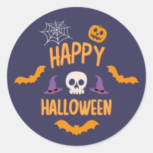 Happy Halloween spooky pompoen vleermuis oranje on Ronde Sticker