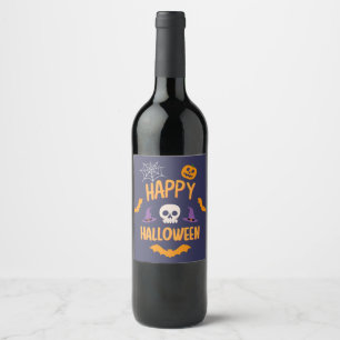 Happy Halloween spooky pompoen vleermuis oranje on Wijn Etiket